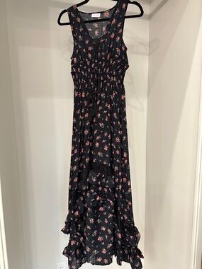 Pink Lily small Black Maxi Dress with Pink Floral Print.  Like new